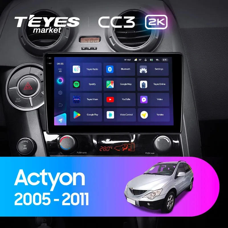 Комплект магнитолы TEYES CC3 2K 9.5" для SsangYong Actyon I 2005-2010