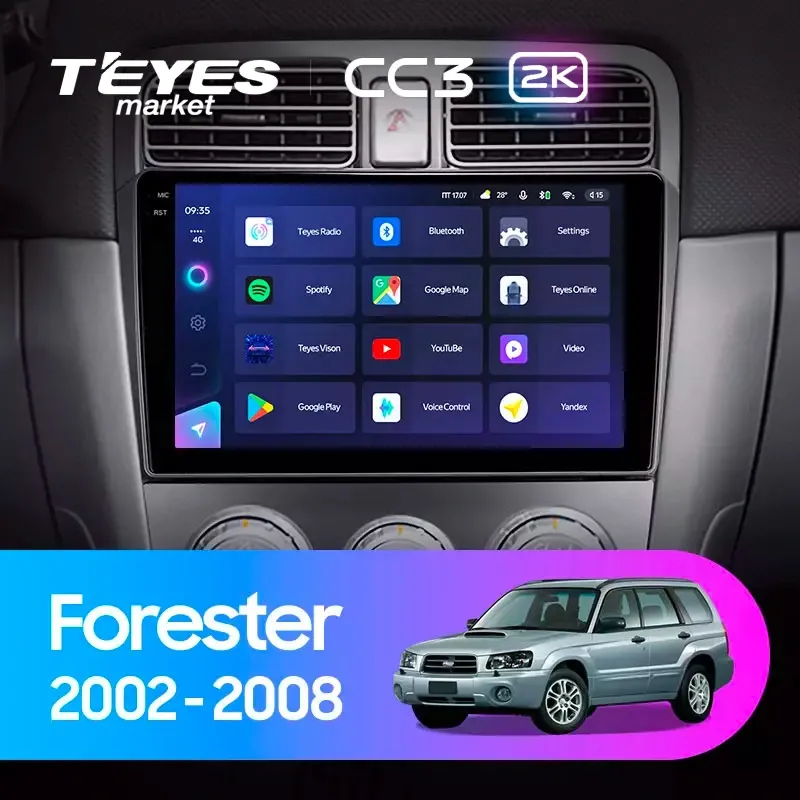 Комплект магнитолы TEYES CC3 2K 9.5" для Subaru Forester SG 2002-2008